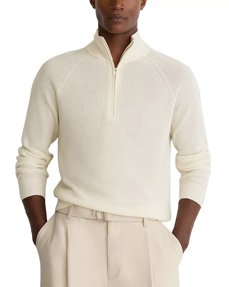 Reiss Tristan Half Zip Raglan Waffle Sweater