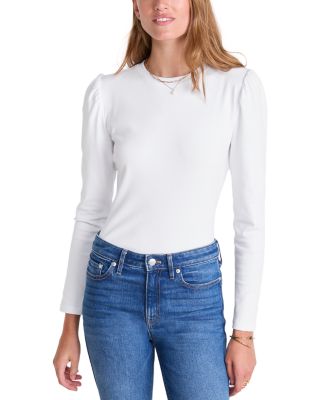 Cotton Stretch Puffed Shoulder Top