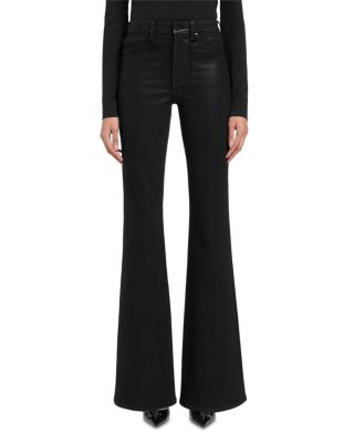 The Leggy Mid Rise Flare Jeans in Coated Black