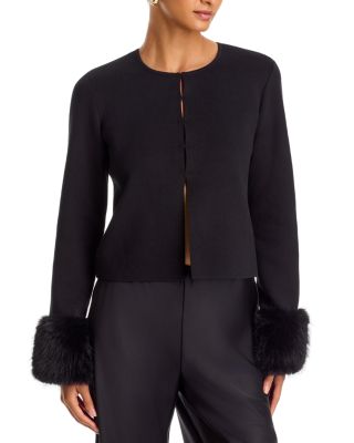 Faux Fur Trim Knit Cardigan - Exclusive