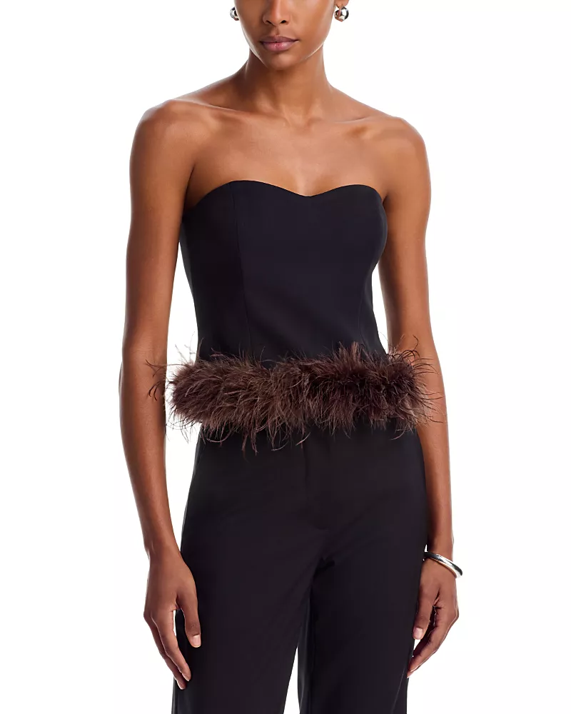 Aqua Feather Trim Strapless Top - Exclusive
