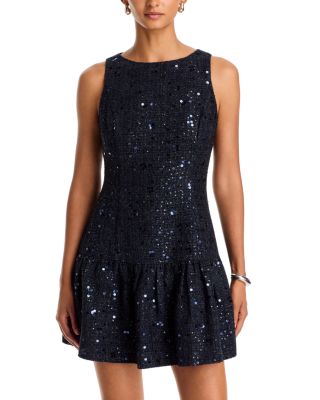 Sequin Tweed Drop Waist Mini Dress - Exclusive