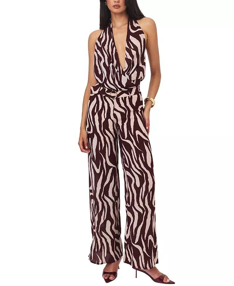 Miss Circle Ashlyn Print Belted Halter Jumpsuit