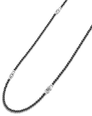 Sterling Silver Signature Caviar Black Agate Station Necklace, 18"