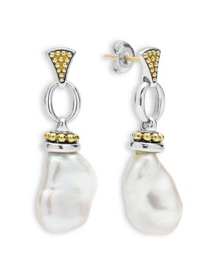 18K Yellow Gold & Sterling Silver Cultured Freshwater Pearl Luna Caviar Drop Earrings