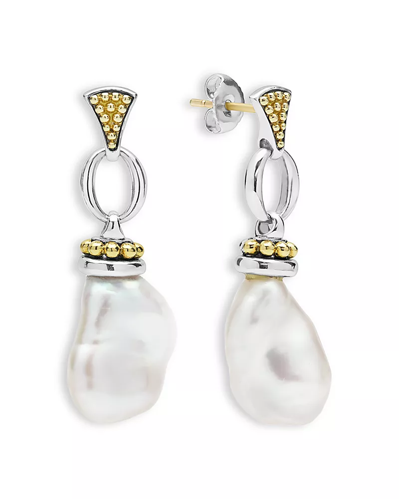 Lagos 18K Yellow Gold & Sterling Silver Cultured Freshwater Pearl Luna Caviar Drop Earrings