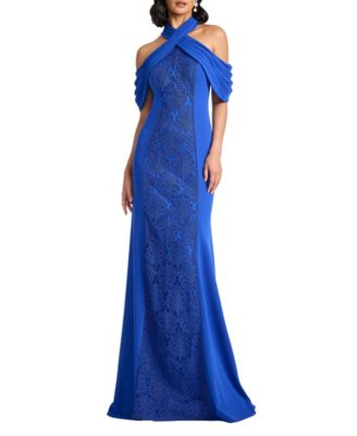 Kato Embroidered Off-Shoulder Halter Gown