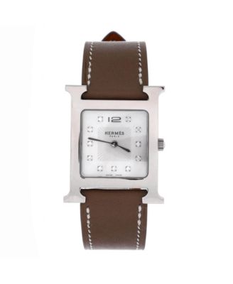  Heure H Quartz Watch in Stainless Steel and Leather with Diamond Markers and Mother of Pearl 26mm