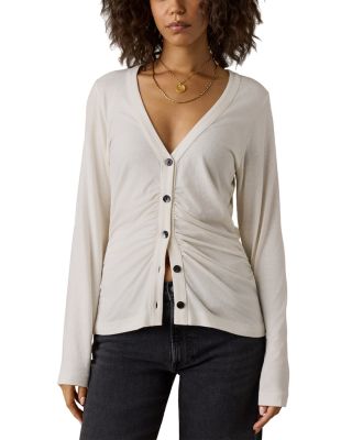 Ruched V Neck Cardigan Tee