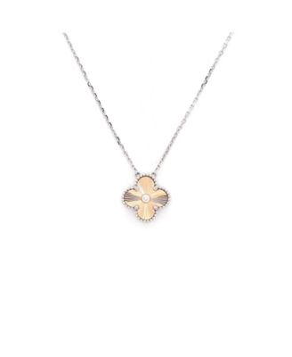 Pre-Owned Van Cleef & Arpels Vintage Alhambra Pendant Necklace 18K White Gold and Guilloche 18K Rose Gold with Diamond, 16.25