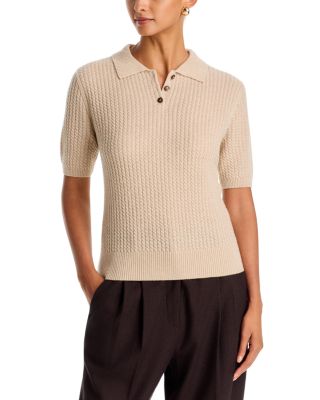 Cable Cashmere Polo Sweater
