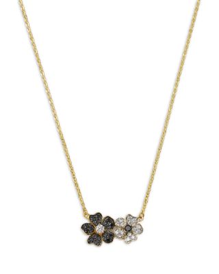 Bloomingdale's Fine Collection Black & White Diamond Flower Pendant Necklace in 14K Yellow Gold, 0.5 tcw