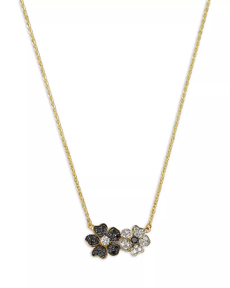 Bloomingdale's Fine Collection Black & White Diamond Flower Pendant Necklace in 14K Yellow Gold, 0.5 tcw