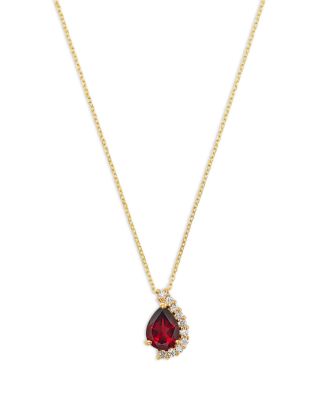 Bloomingdale's Fine Collection Diamond & Garnet Pear Shaped Pendant Necklace in 14K Yellow Gold, 0.15 tcw