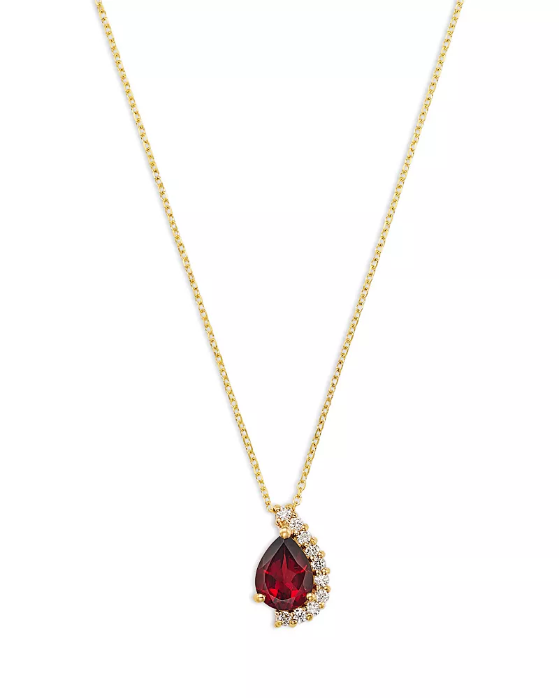 Bloomingdale's Fine Collection Diamond & Garnet Pear Shaped Pendant Necklace in 14K Yellow Gold, 0.15 tcw