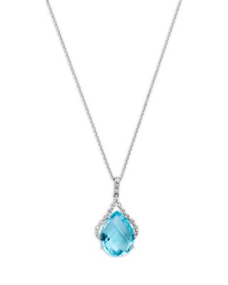 Bloomingdale's Fine Collection Diamond & Blue Topaz Pear Shaped Pendant Necklace in 14K White Gold, 0.3 tcw