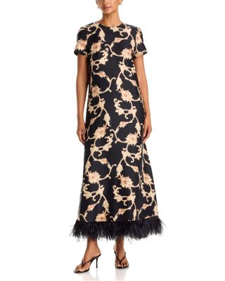 Silk Feather Hem Swing Dress