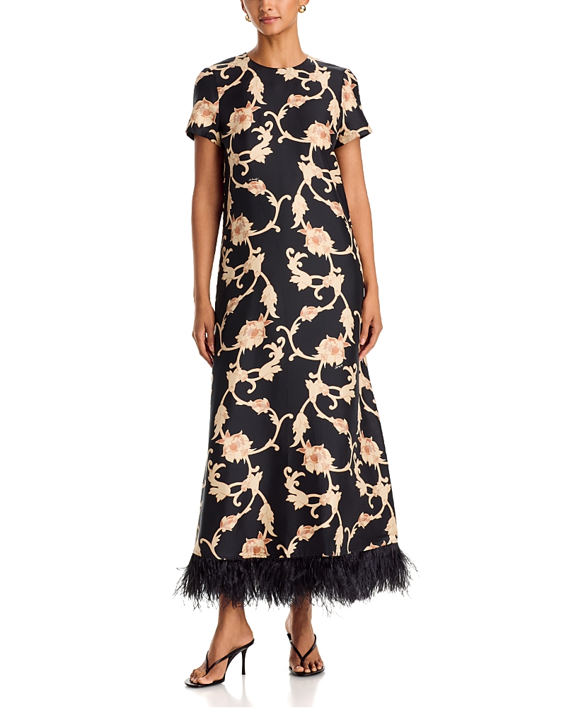 La DoubleJ Silk Feather Hem Swing Dress