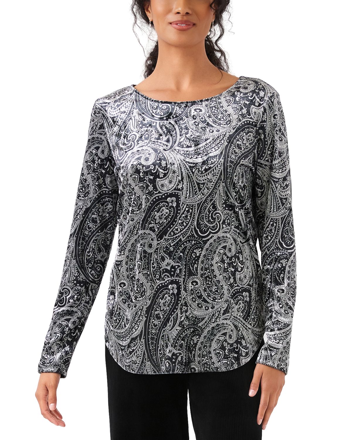 Petite Velvet Shirttail Top - angle 1