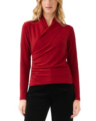 Karen Kane Metallic Crossover Shirred Top