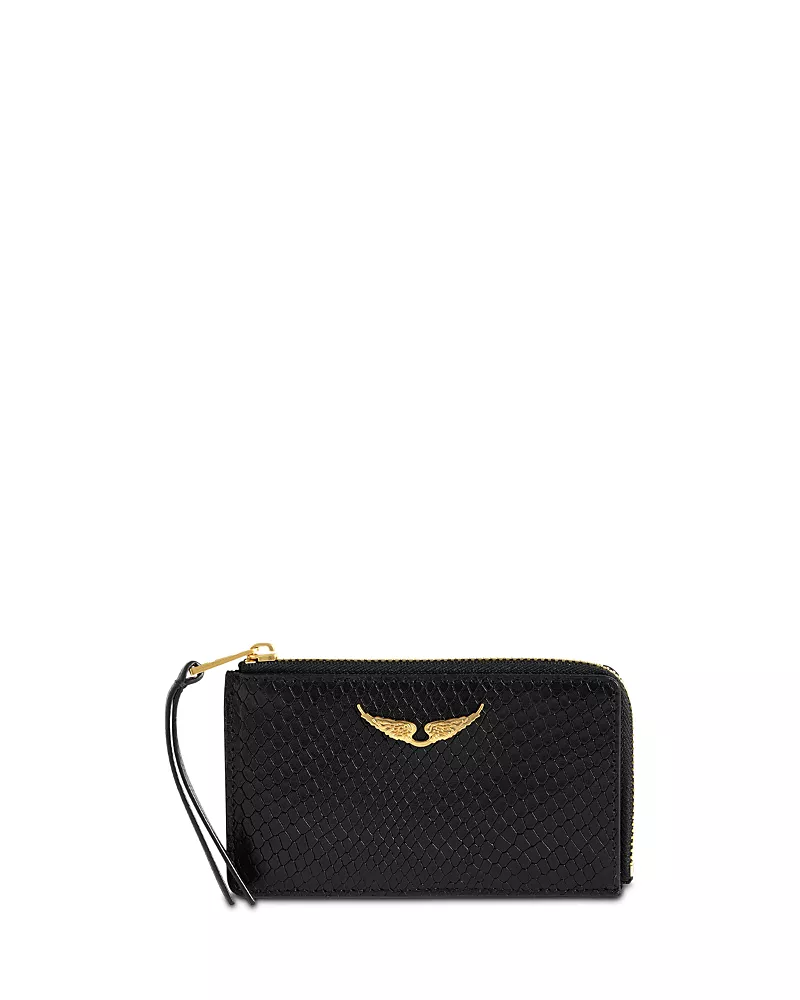 Zadig & Voltaire Wild Snake Embossed Zip Leather Card Case