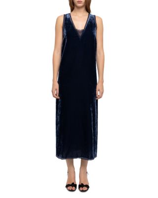 Renzo Velvet Lace Trim Midi Dress