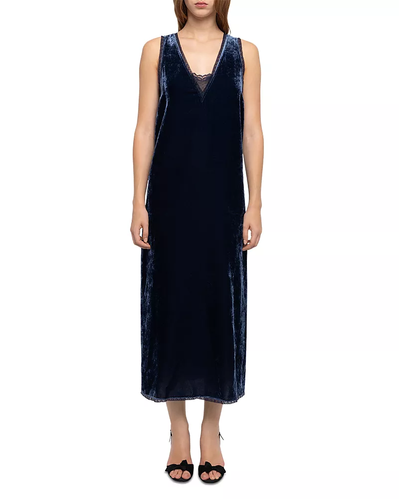 Zadig & Voltaire Renzo Velvet Lace Trim Midi Dress