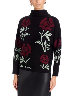 Rose Jacquard Funnel Neck Sweater
