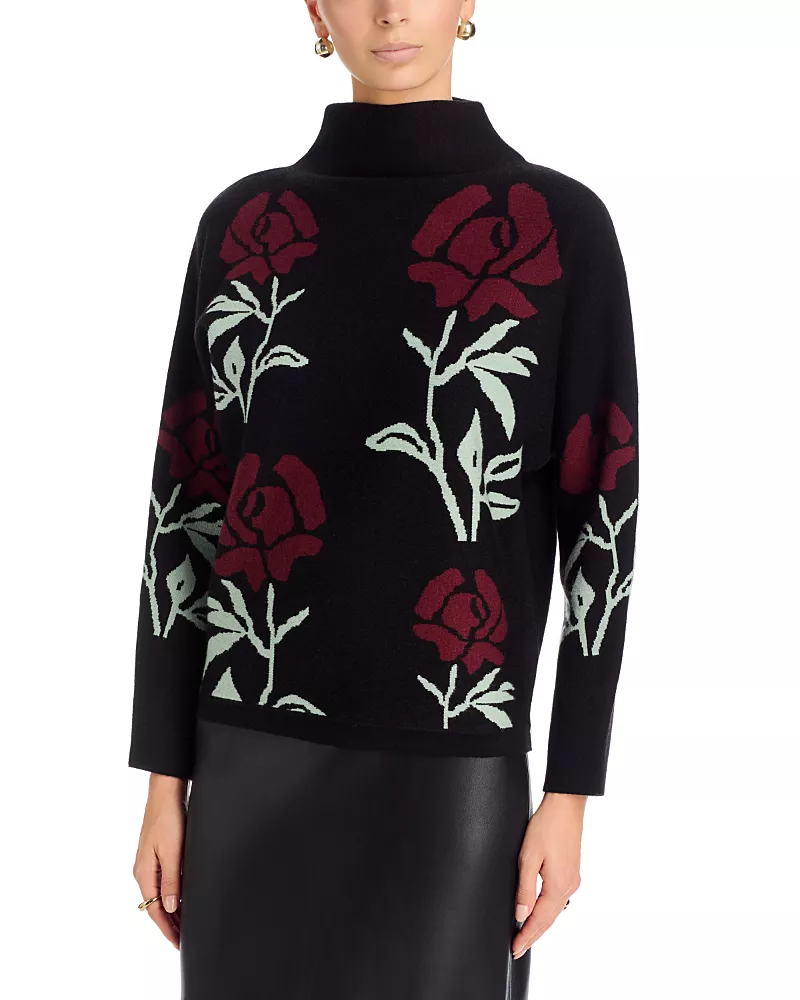 T Tahari Rose Jacquard Funnel Neck Sweater