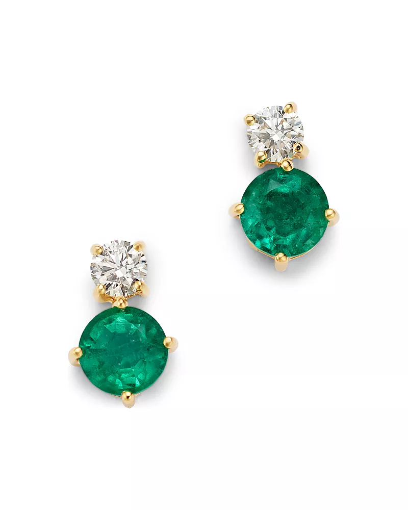 Bloomingdale's Fine Collection Diamond & Emerald Drop Earrings in 14K Yellow Gold