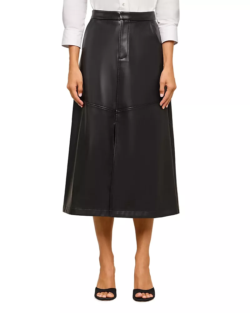 L'Agence Robyn Faux Leather A Line Midi Skirt