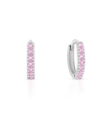 Girls' Sterling Silver Timeless Pav&eacute; Pink Huggie Hoop Earrings - Baby, Little Kid, Big Kid