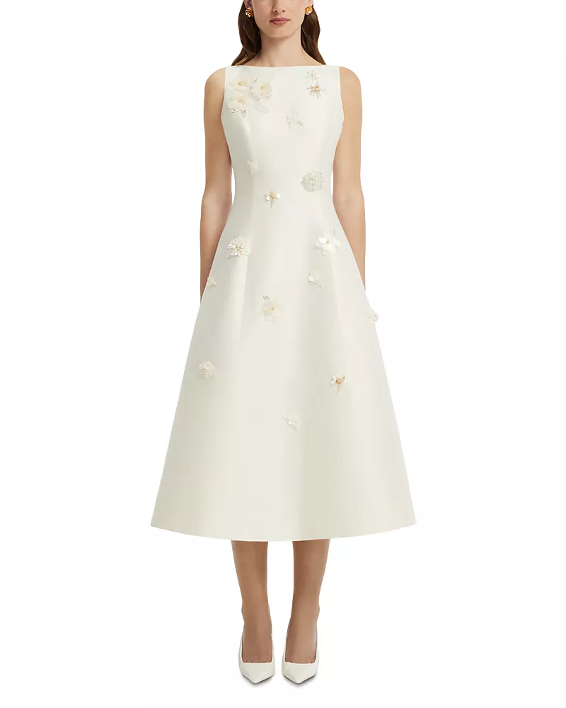 Leo Lin Cleo Wool & Silk Embellished Sleeveless Midi Dress