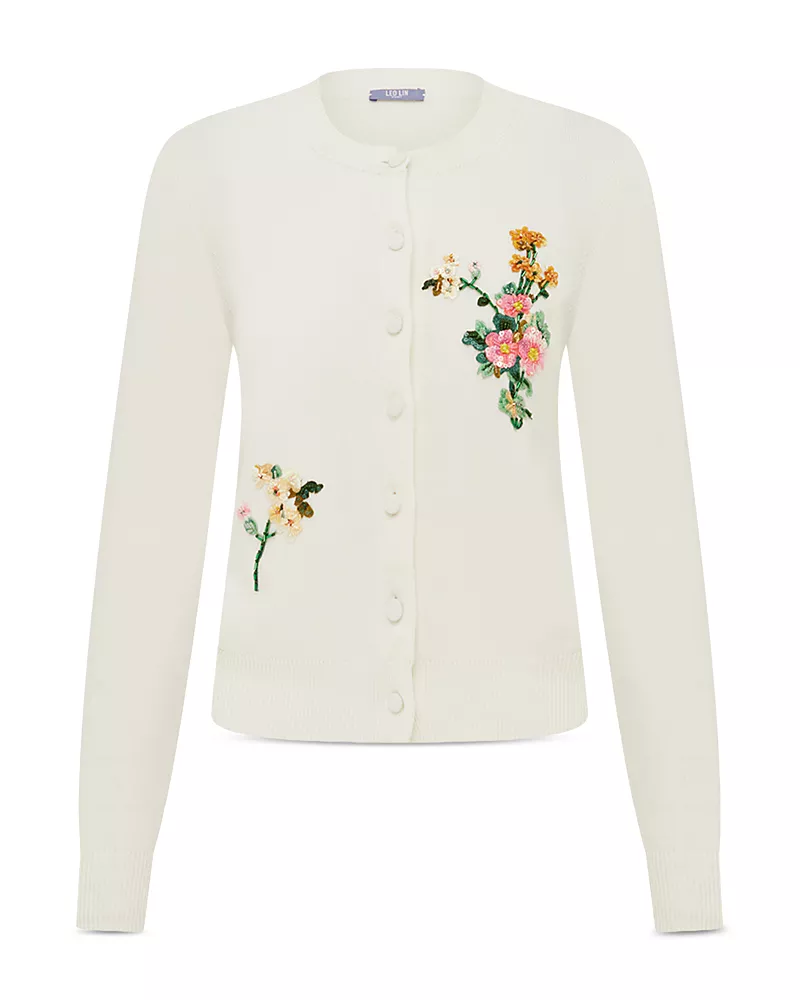 Leo Lin Claire Wool & Cashmere Embroidered Cardigan