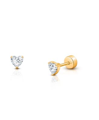  Girls' 14K Gold on Titanium Clear Sparkling Heart Stud Earrings - Baby, Little Kid, Big Kid