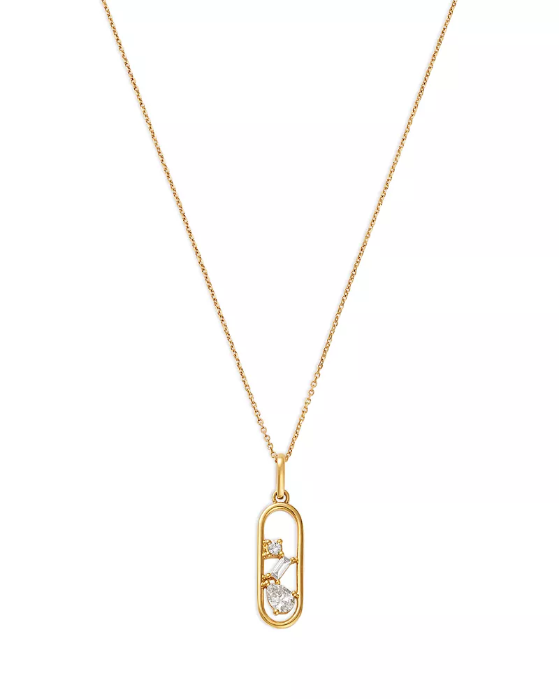 Moon & Meadow 10K Yellow Gold Lab Grown Diamond Mixed Cut Scatter Pendant Necklace, 0.33 tcw
