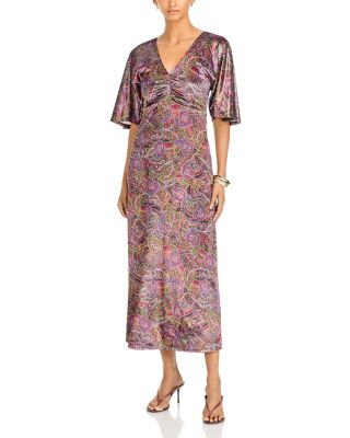 Darbia Printed Ruched Tea Length Dress