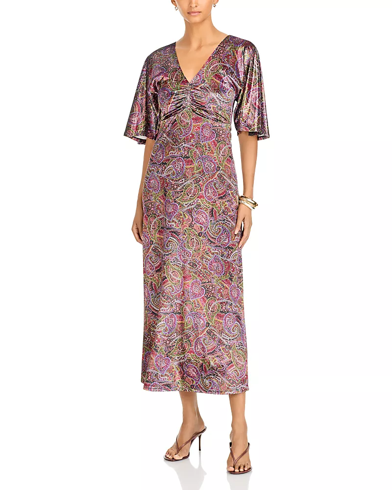 Johnny Was Darbia Printed Ruched Tea Length Dress