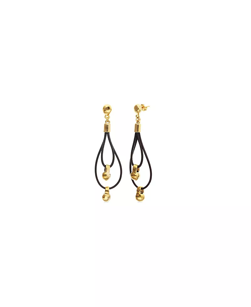 UNOde50 Double Long Leather Earrings with Gold-Plated Dial Detail