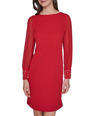 Scuba Crepe Chiffon Sleeve Sheath Dress