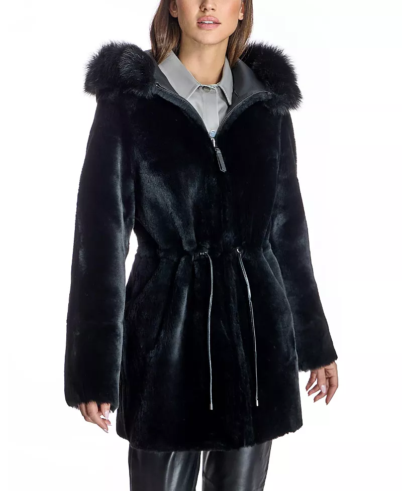 Maximilian Shearling Lamb Hooded Jacket