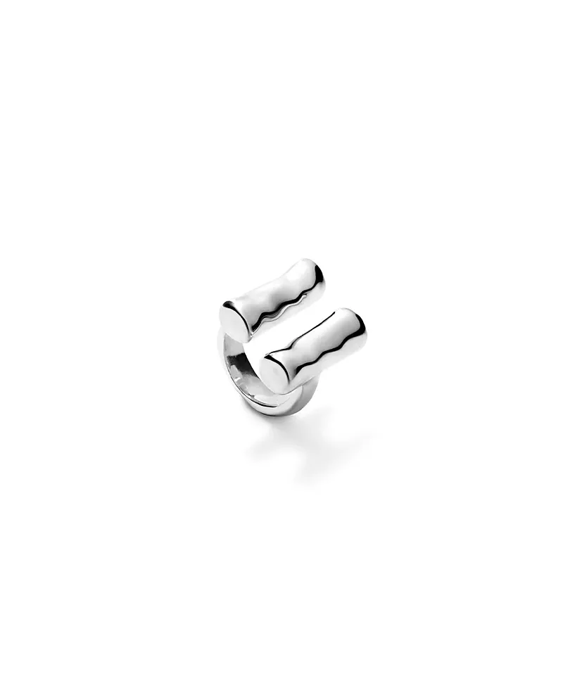 UNOde50 Sterling Silver-Plated Ring with Two Vertical Tubes