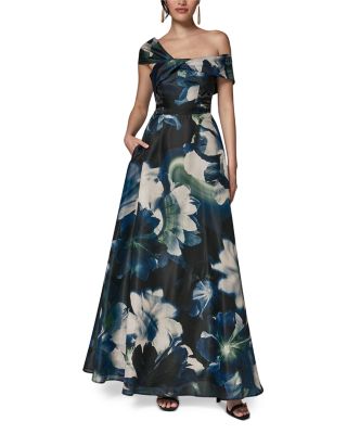 Printed Organza Off The Shoulder Gown