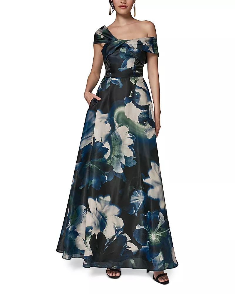 Donna Karan New York Printed Organza Off The Shoulder Gown