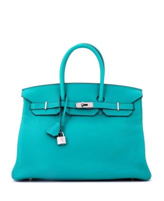 Birkin 35 Handbag Blue Clemence with Palladium Hardware