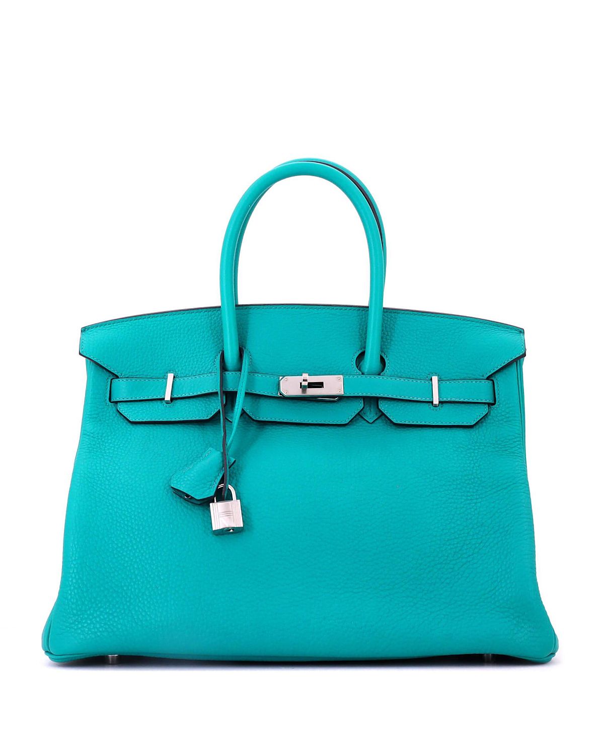 Pre-Owned HERMES Birkin 35 Handbag Blue Clemence with Palladium Hardware