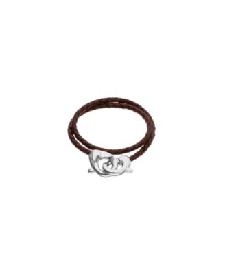  Brown Double Leather Strap with Sterling Silver-Plated Interlocking Carabiner Detail