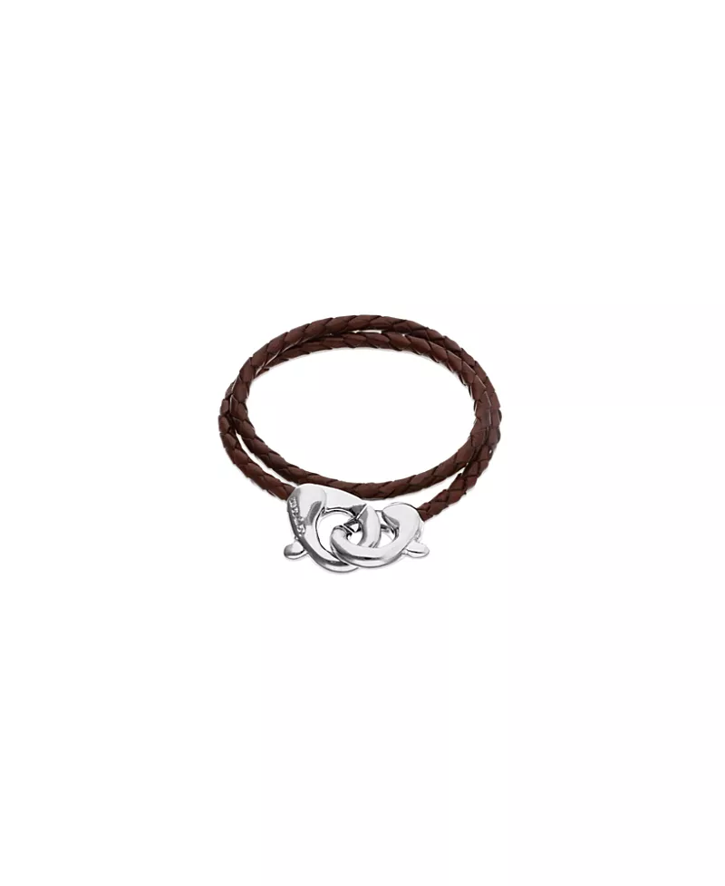 UNOde50 Brown Double Leather Strap with Sterling Silver-Plated Interlocking Carabiner Detail
