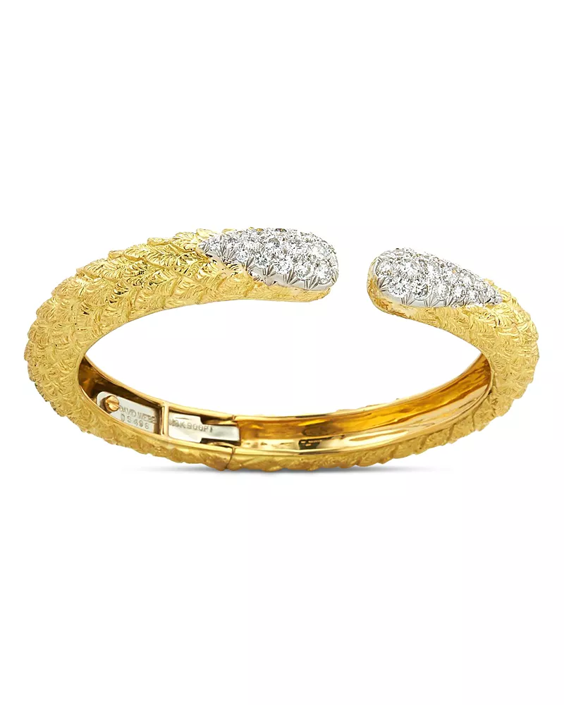 David Webb Platinum & 18K Yellow Gold Park Avenue Diamond Geometric Cuff Bracelet, 1.61 tcw