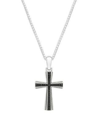Black Diamond Cross Pendant Necklace in Sterling Silver, 0.25 tcw